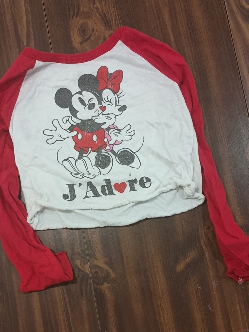 Disney White and Red Minnie & Mickey Raglan Long Sleeve Tee